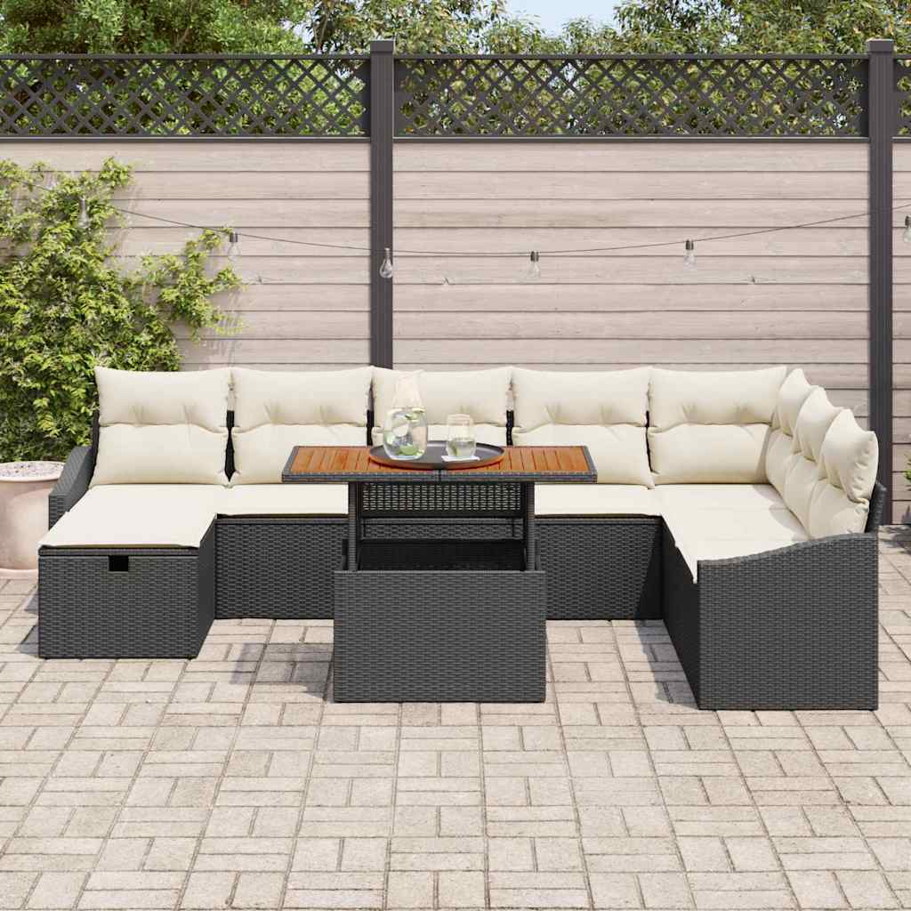 Havesofa Sæt 9 stk. Sort polyrattan