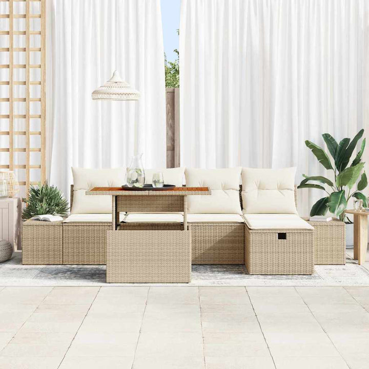 Havesofa Sæt med pude med opbevaring 6 pcs Beige polyrattan