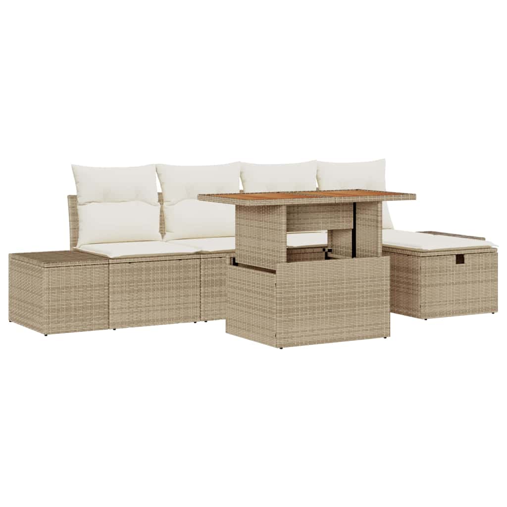 Havesofa Sæt med pude med opbevaring 6 pcs Beige polyrattan