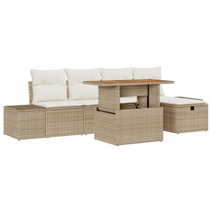 Havesofa Sæt med pude med opbevaring 6 pcs Beige polyrattan