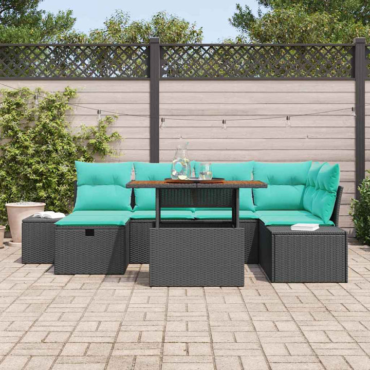 Havesofa Sæt 7 stk. Sort polyrattan