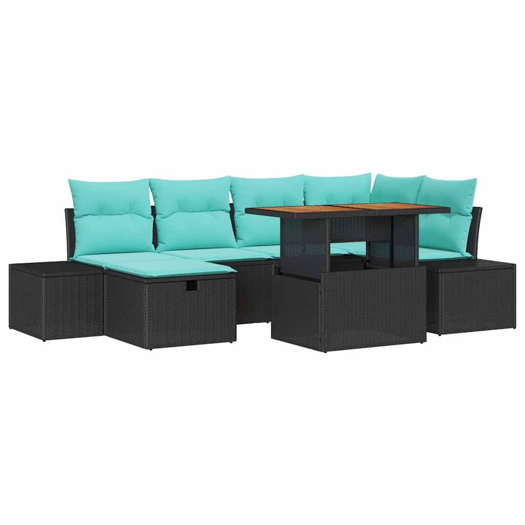 Havesofa Sæt 7 stk. Sort polyrattan