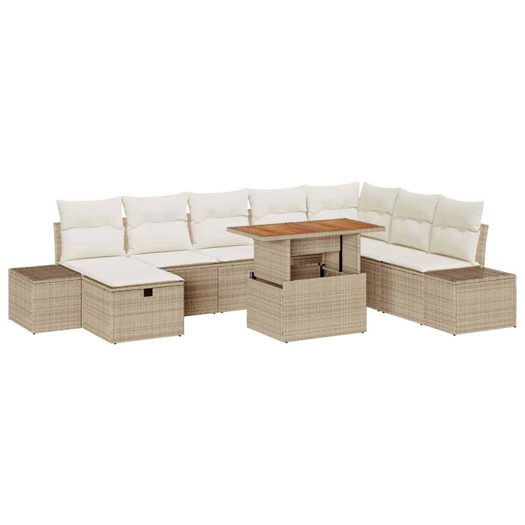 Havesofa Sæt med pude med opbevaring 9 pcs Beige polyrattan