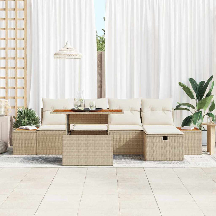 Havesofa Sæt med pude med opbevaring 6 pcs Beige polyrattan