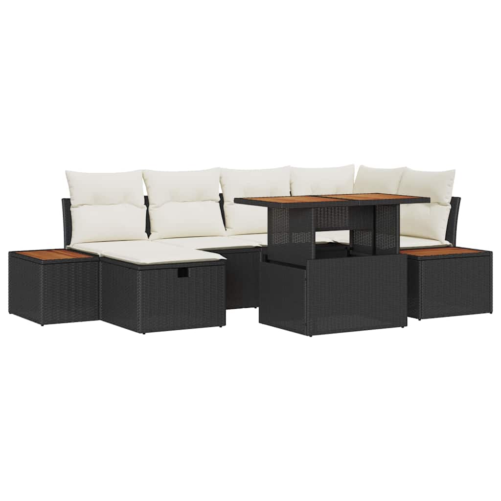 Havesofa Sæt 7 stk. Sort polyrattan