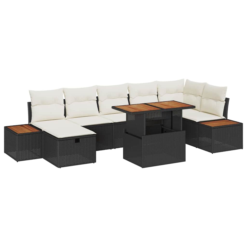 Havesofa Sæt med pude med opbevaring 8 pcs Sort polyrattan