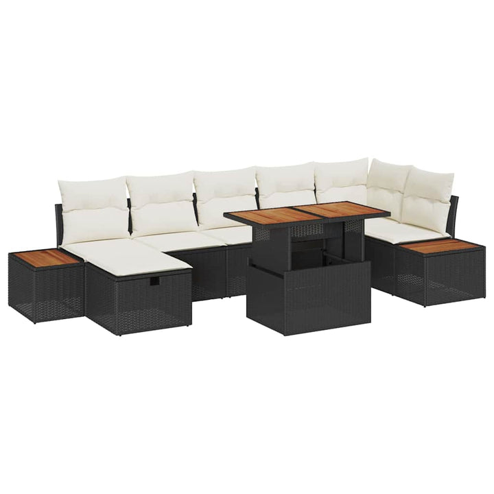 Havesofa Sæt med pude med opbevaring 8 pcs Sort polyrattan