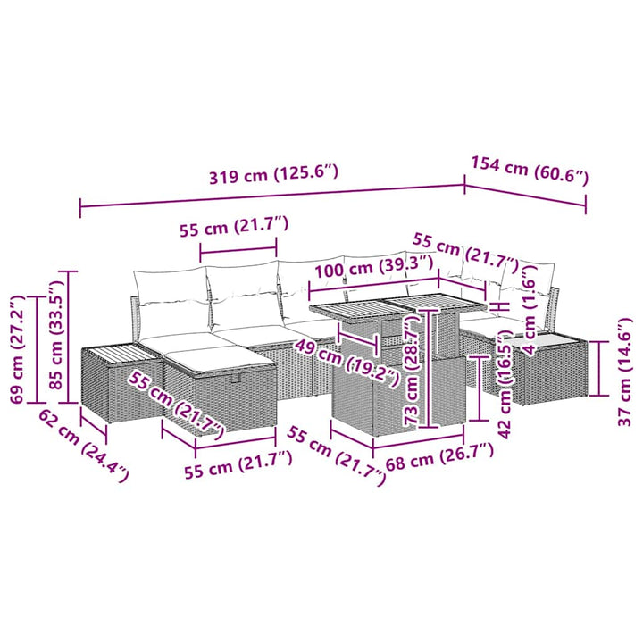 Havesofa Sæt 8 stk. Beige polyrattan