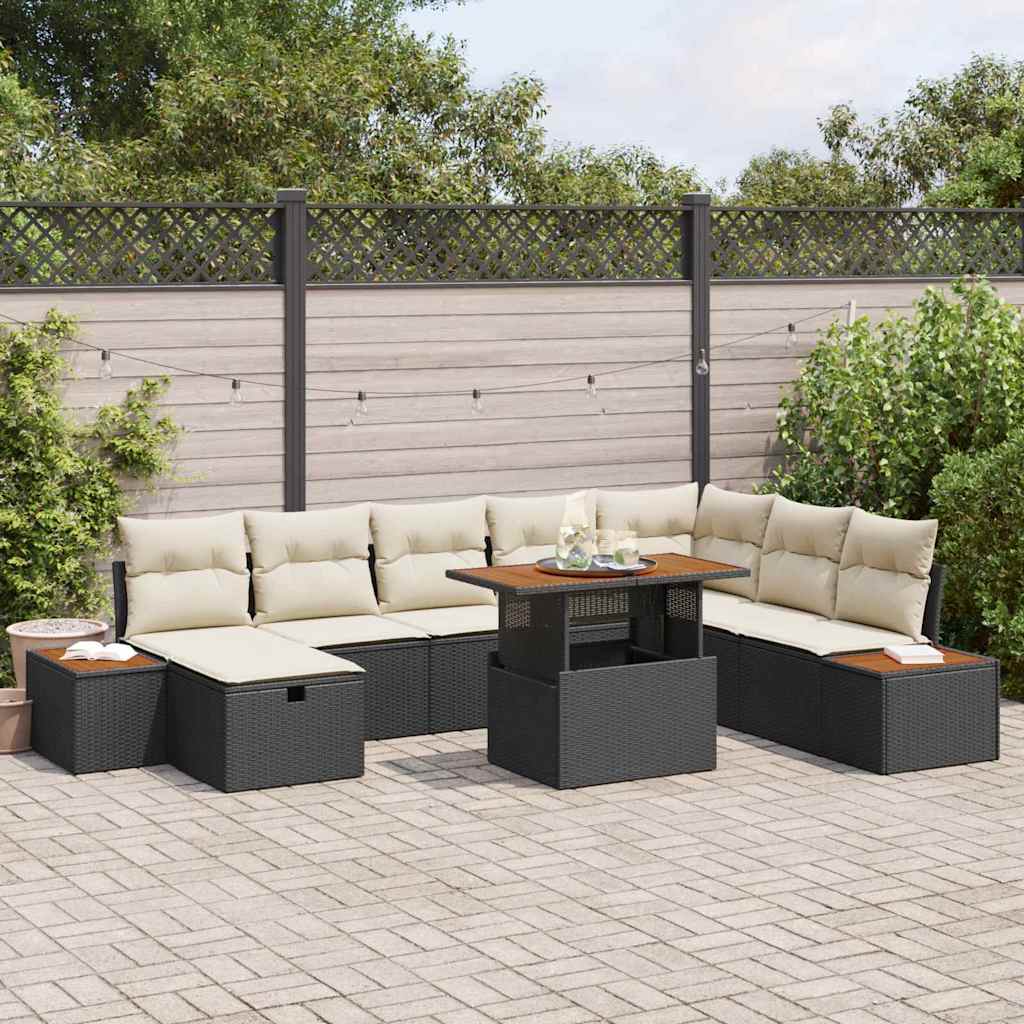 Havesofa Sæt 9 stk. Sort polyrattan