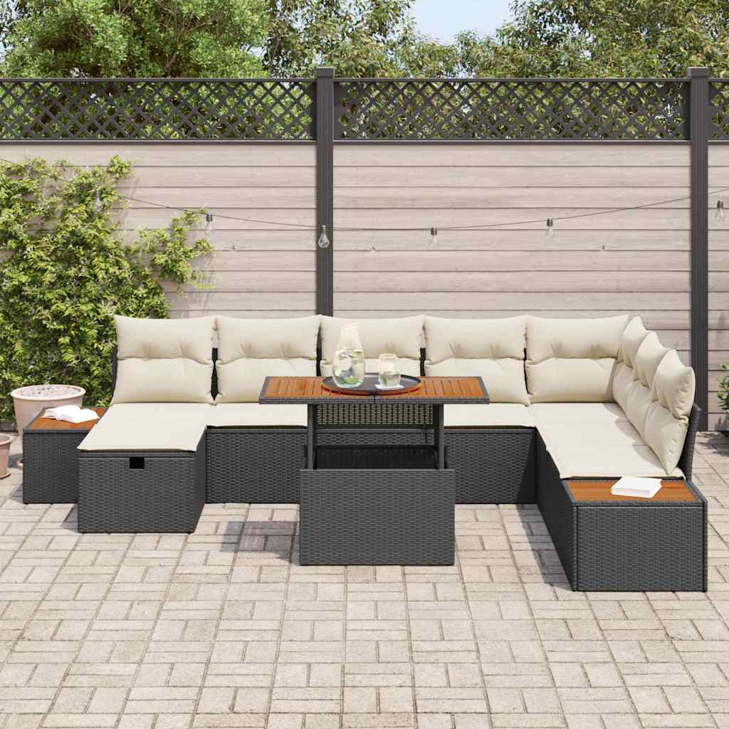 Havesofa Sæt 9 stk. Sort polyrattan