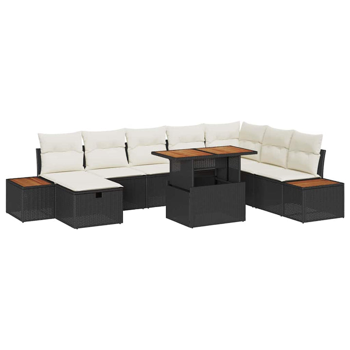 Havesofa Sæt 9 stk. Sort polyrattan