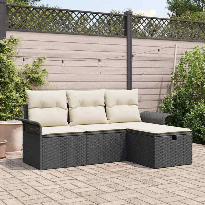 Havesofa Sæt med pude med opbevaring 4 pcs Poly rattan