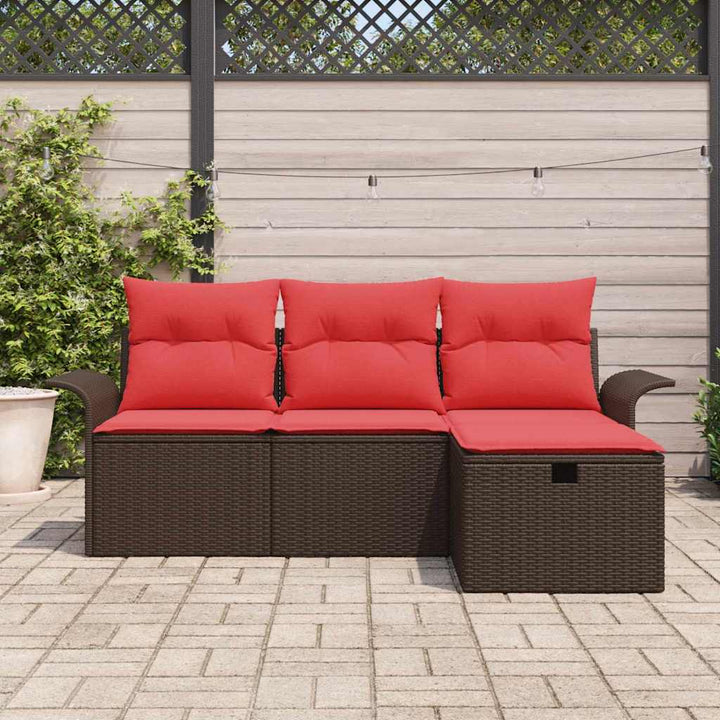 Havesofa Sæt med pude med opbevaring 4 pcs Poly rattan