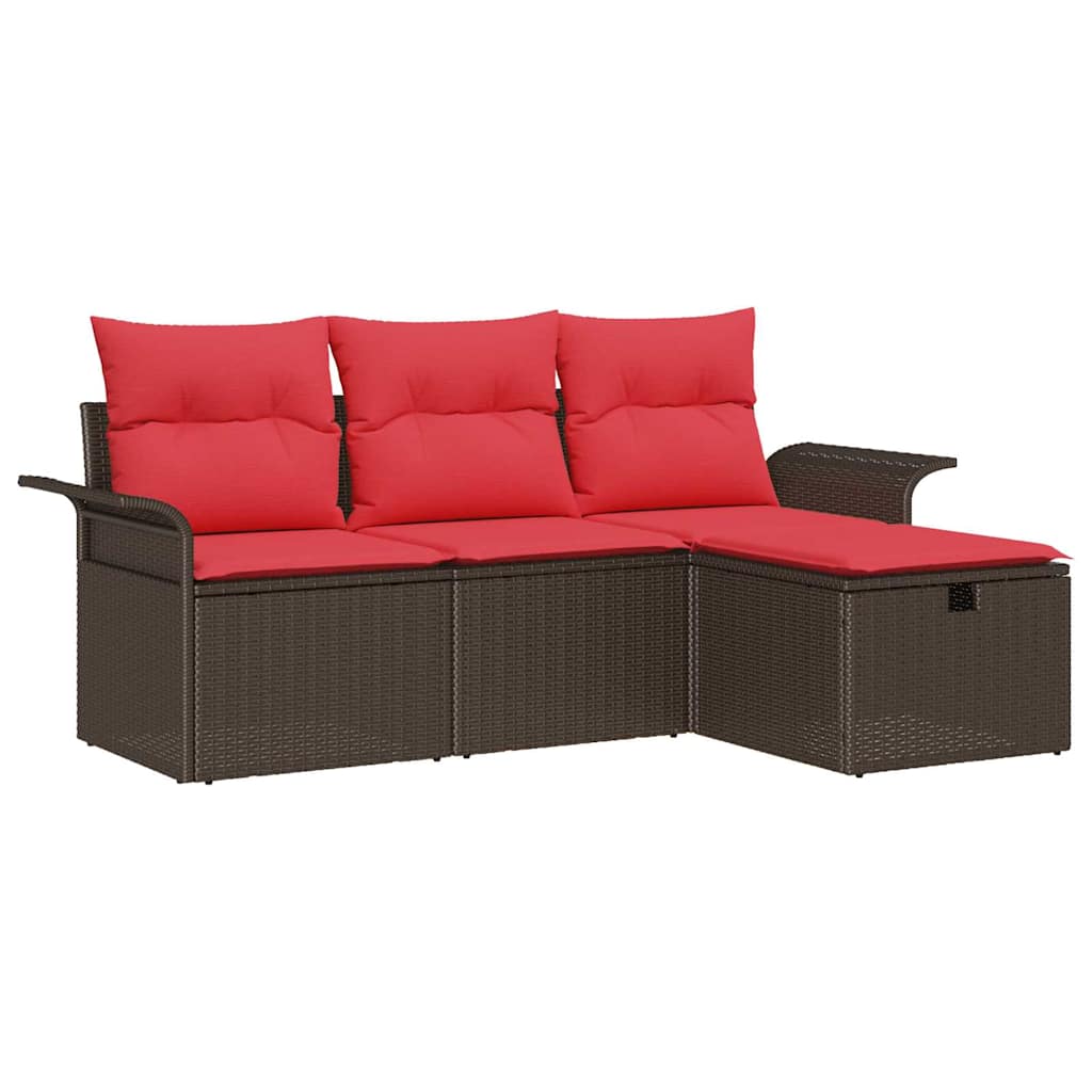 Havesofa Sæt med pude med opbevaring 4 pcs Poly rattan