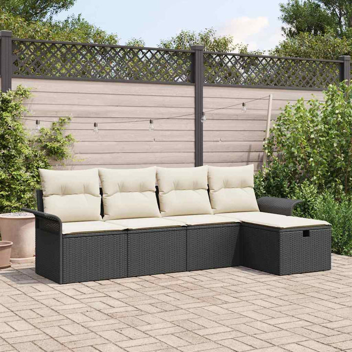 Havesofa Sæt med pude med opbevaring 5 pcs Sort Poly rattan
