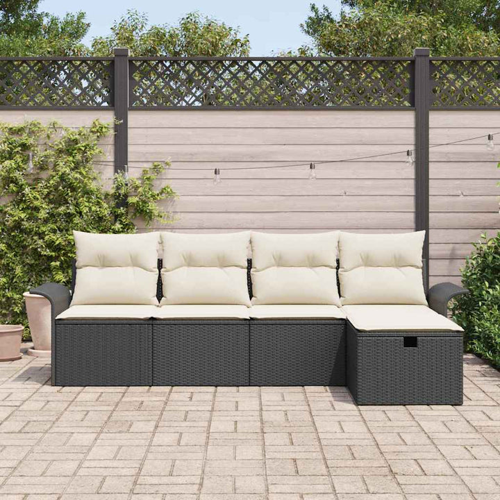 Havesofa Sæt med pude med opbevaring 5 pcs Sort Poly rattan