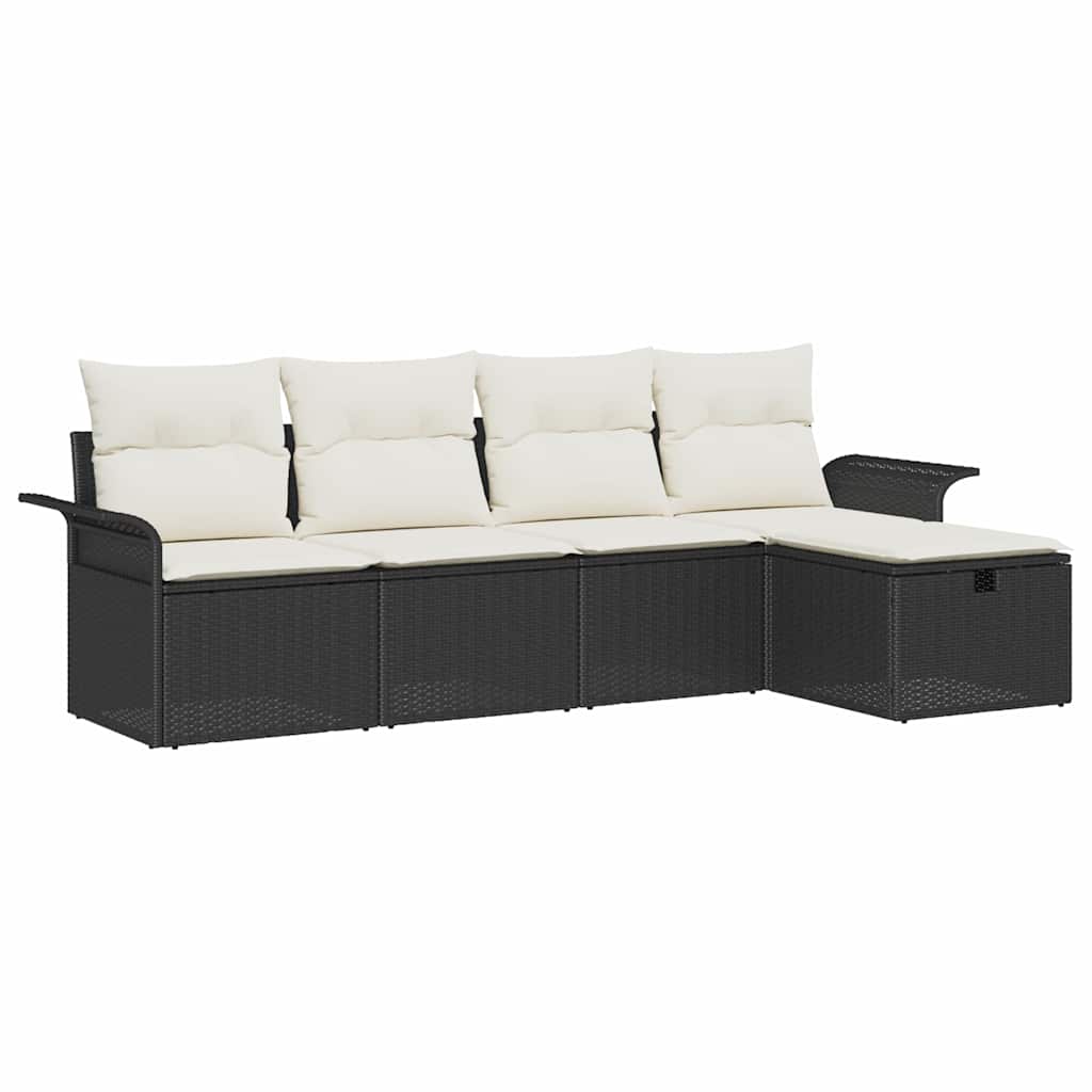 Havesofa Sæt med pude med opbevaring 5 pcs Sort Poly rattan