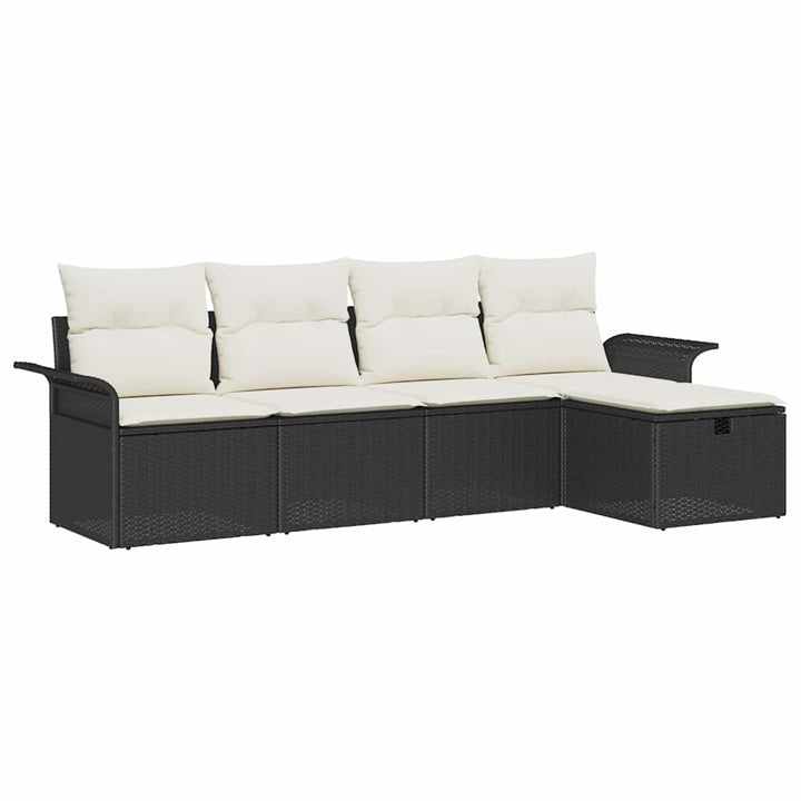 Havesofa Sæt med pude med opbevaring 5 pcs Sort Poly rattan