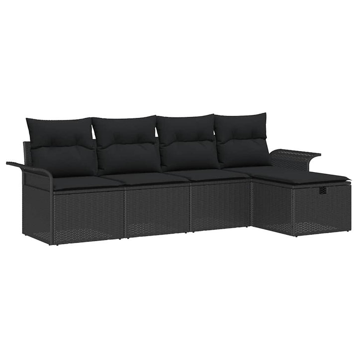 Havesofa Sæt med pude med opbevaring 5 pcs Sort Poly rattan