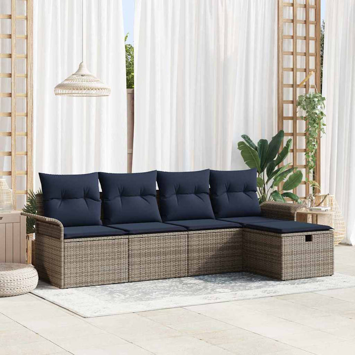Havesofa Sæt med pude med opbevaring 5 pcs Poly rattan