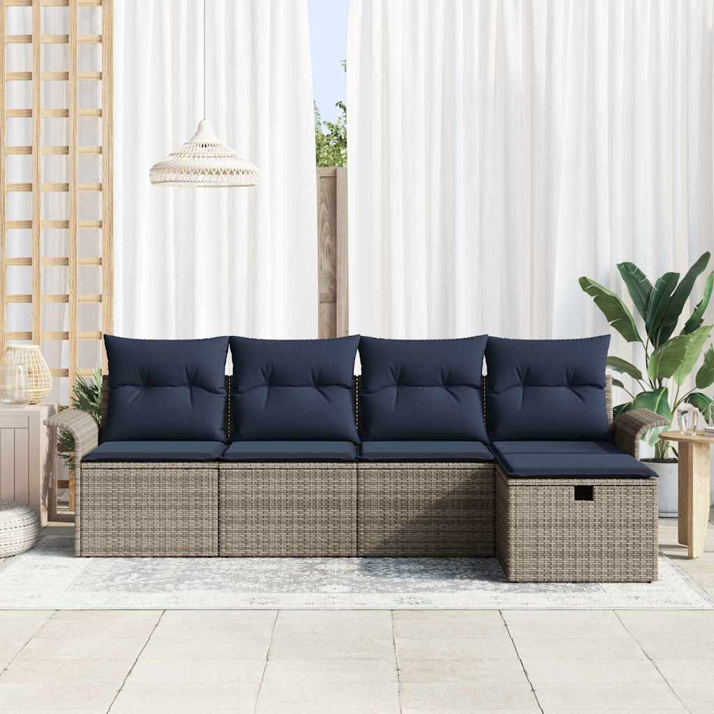 Havesofa Sæt med pude med opbevaring 5 pcs Poly rattan