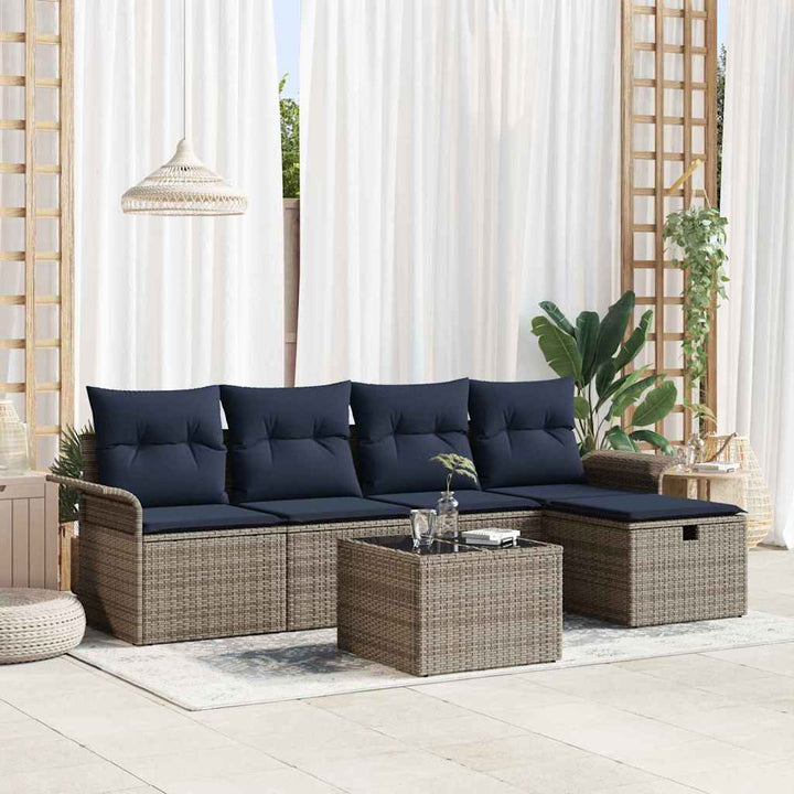 Havesofa Sæt med pude med opbevaring 6 pcs Poly rattan