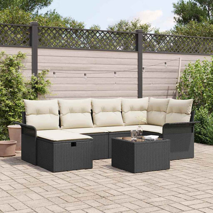 Havesofa Sæt med pude med opbevaring 7 pcs Poly rattan