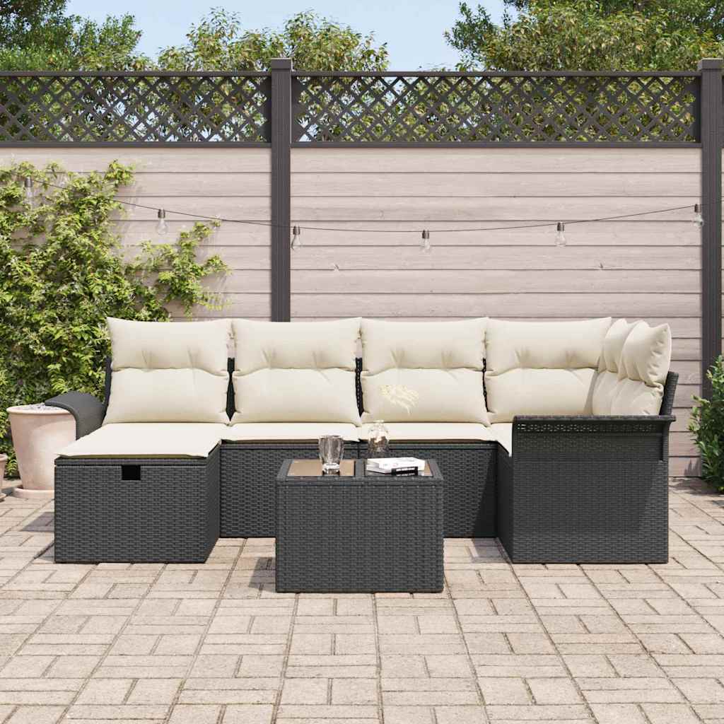 Havesofa Sæt med pude med opbevaring 7 pcs Poly rattan