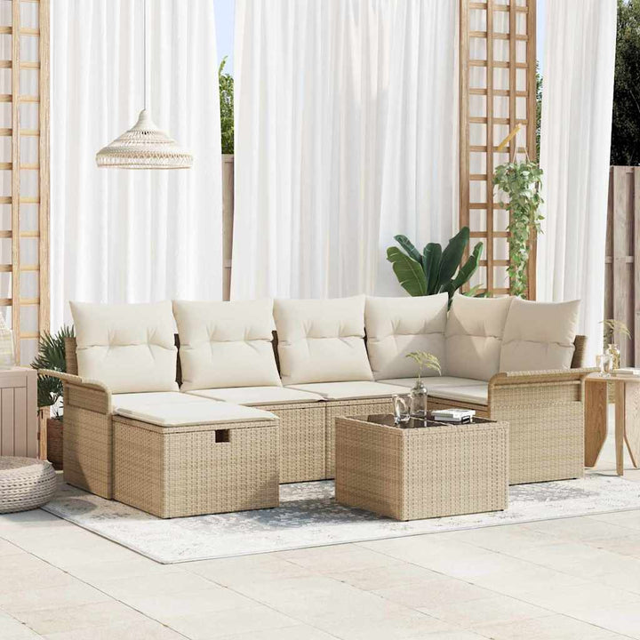 Havesofa Sæt med pude med opbevaring 7 pcs Poly rattan