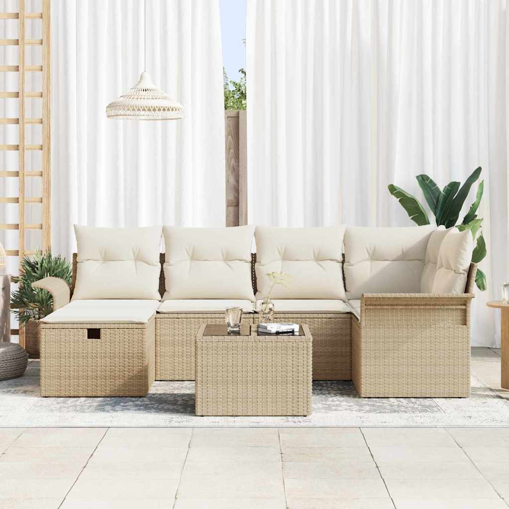 Havesofa Sæt med pude med opbevaring 7 pcs Poly rattan
