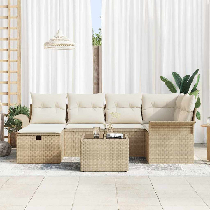 Havesofa Sæt med pude med opbevaring 7 pcs Poly rattan