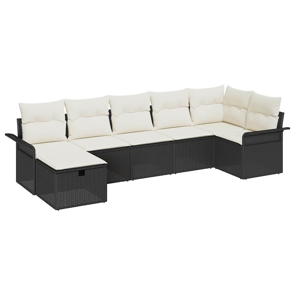 Havesofa Sæt med pude med opbevaring 7 pcs Sort Poly rattan