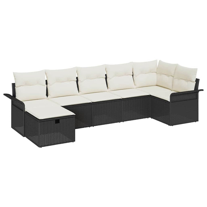 Havesofa Sæt med pude med opbevaring 7 pcs Sort Poly rattan