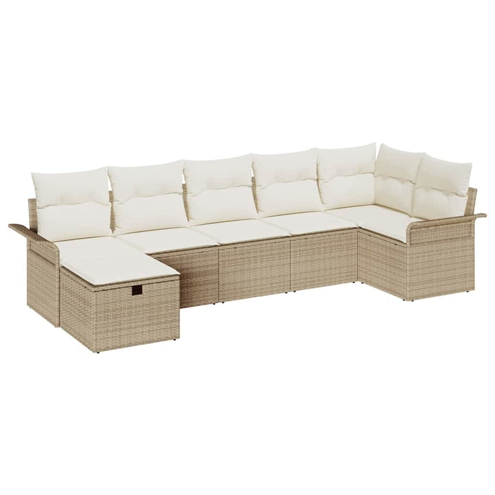 Havesofa Sæt med pude med opbevaring 7 pcs Beige Poly rattan