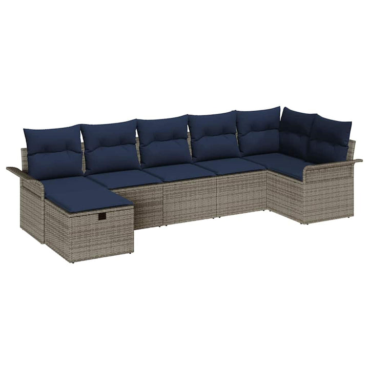Havesofa Sæt med pude med opbevaring 7 pcs Grå Poly rattan