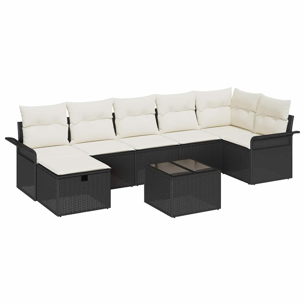 Havesofa Sæt med pude med opbevaring 8 pcs Sort Poly rattan