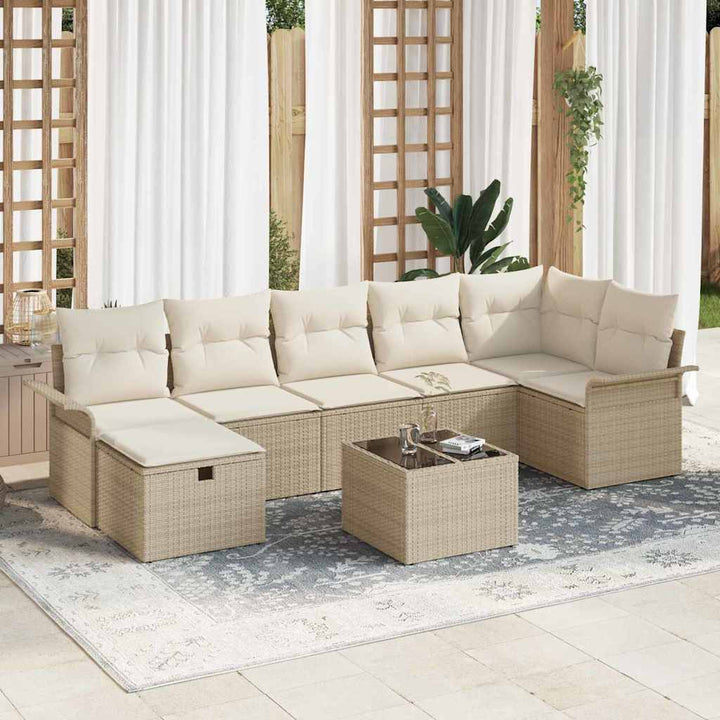 Havesofa Sæt med pude med opbevaring 8 pcs Beige Poly rattan
