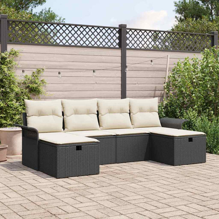 Havesofa Sæt med pude med opbevaring 6 pcs Poly rattan
