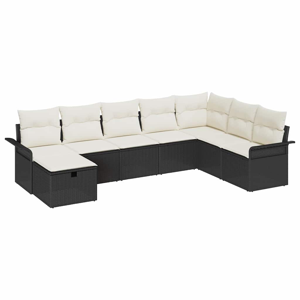 Havesofa Sæt med pude med opbevaring 8 pcs Sort Poly rattan