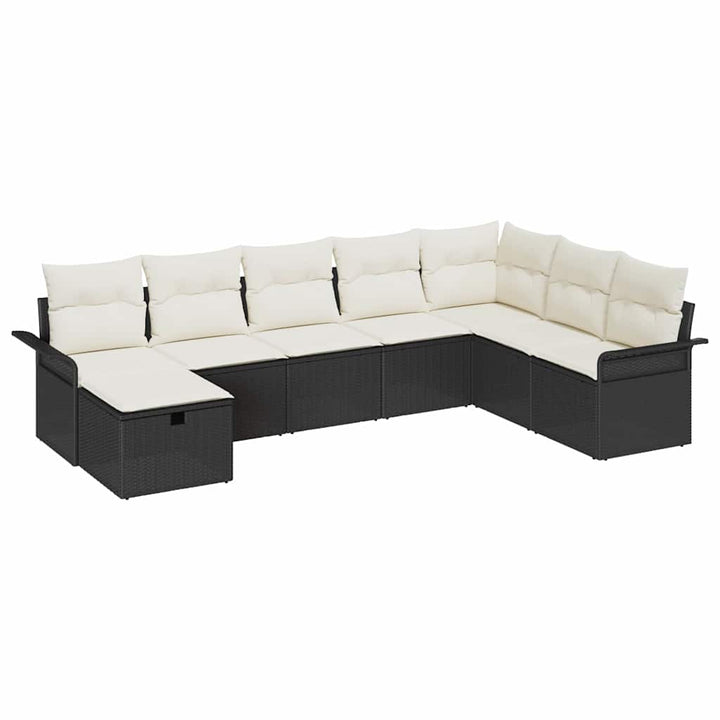 Havesofa Sæt med pude med opbevaring 8 pcs Sort Poly rattan
