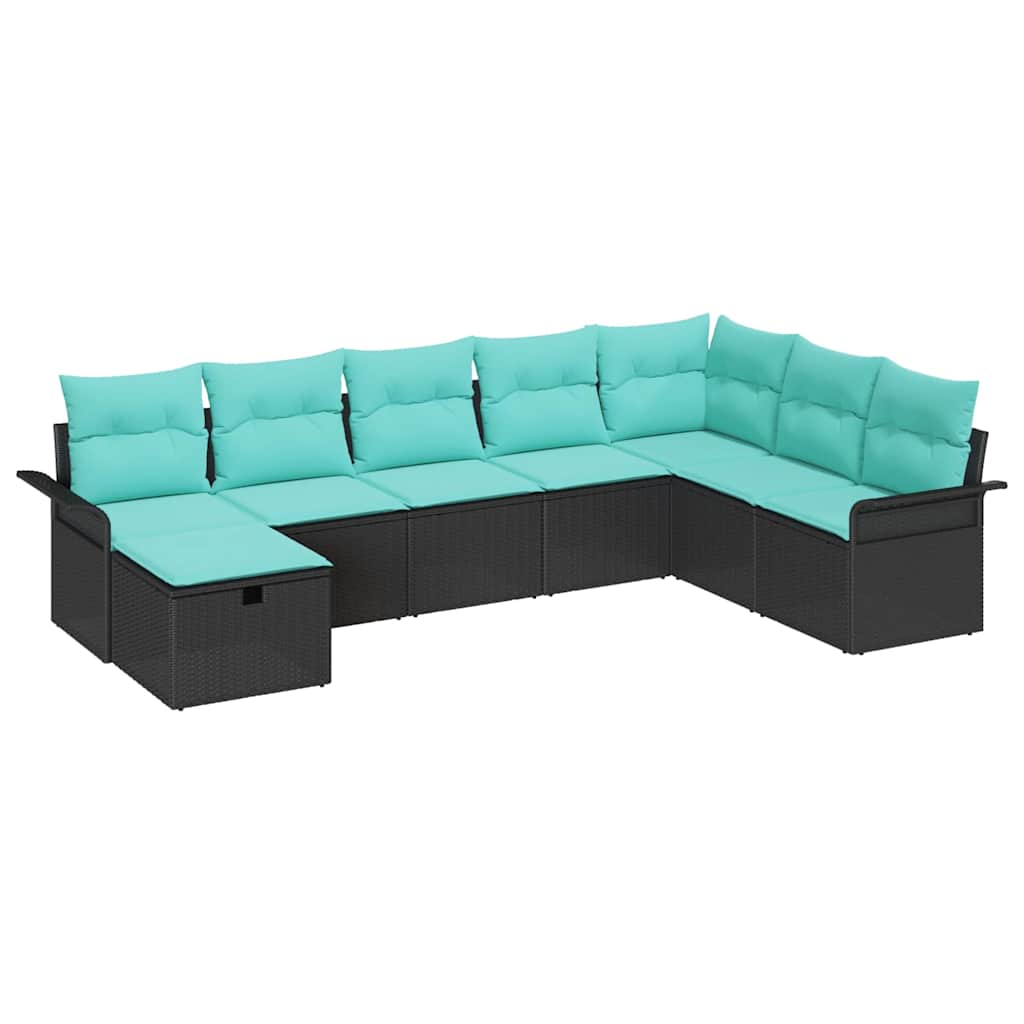 Havesofa Sæt med pude med opbevaring 8 pcs Sort Poly rattan