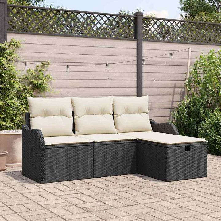 Havesofa Sæt med pude med opbevaring 4 pcs Poly rattan