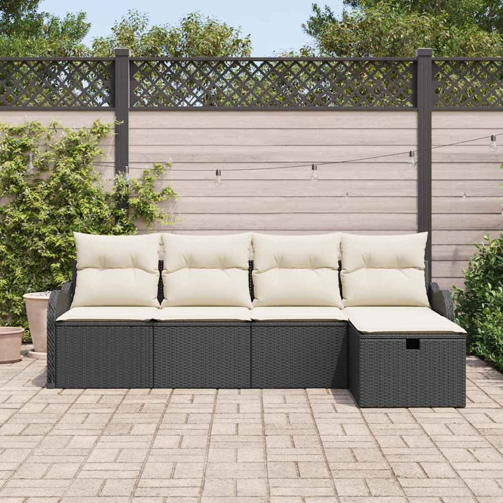Havesofa Sæt med pude med opbevaring 5 pcs Sort Poly rattan