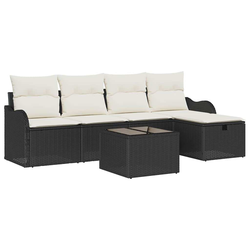 Havesofa Sæt med pude med opbevaring 6 pcs Sort Poly rattan