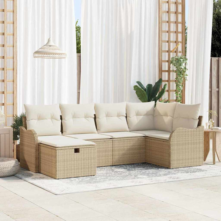 Havesofa Sæt med pude med opbevaring 6 pcs Beige Poly rattan