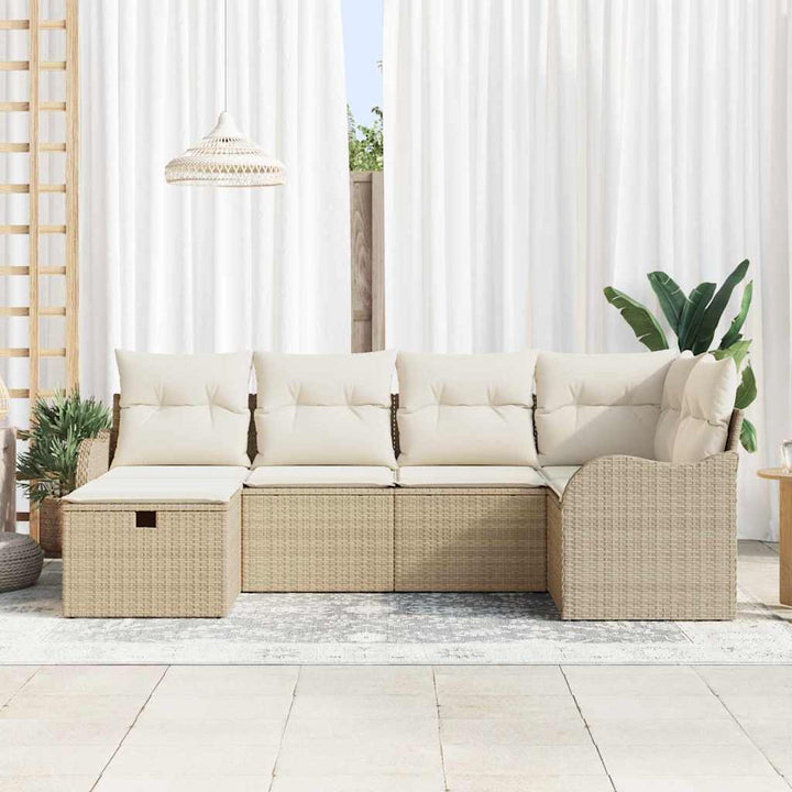 Havesofa Sæt med pude med opbevaring 6 pcs Beige Poly rattan