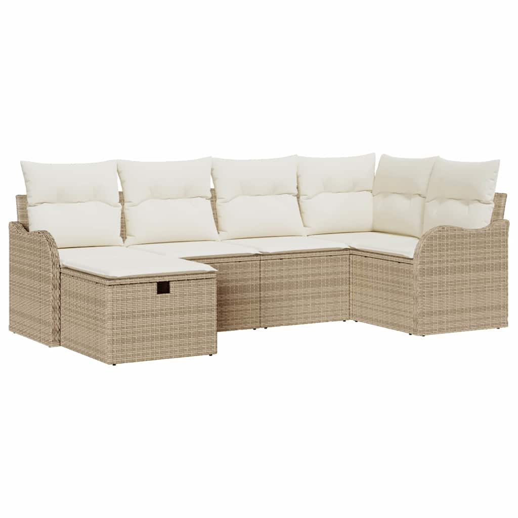 Havesofa Sæt med pude med opbevaring 6 pcs Beige Poly rattan