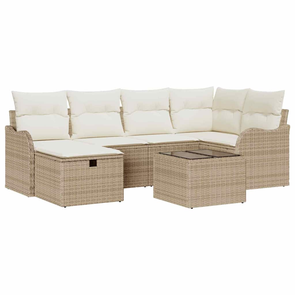 Havesofa Sæt med pude med opbevaring 7 pcs Beige Poly rattan