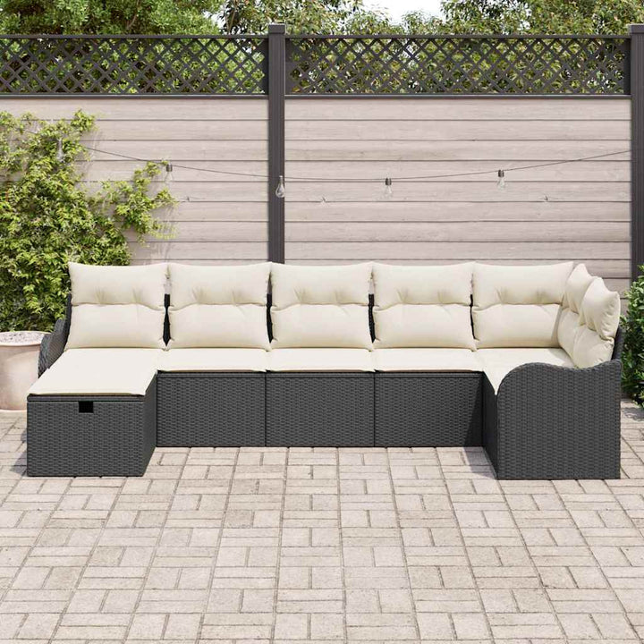 Havesofa Sæt med pude med opbevaring 7 pcs Sort Poly rattan