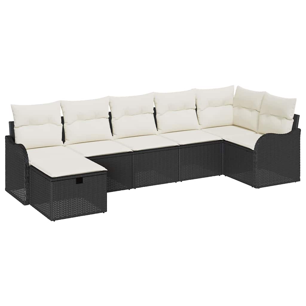 Havesofa Sæt med pude med opbevaring 7 pcs Sort Poly rattan